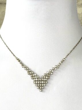 Elegant Crystal V-Shaped Silver Tone Necklace